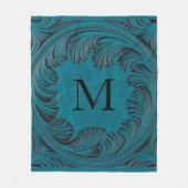 Blauwgroen Handgemaakte Faux Leather Westerne Bloe Fleece Deken (Voorkant)