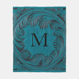 Blauwgroen Handgemaakte Faux Leather Westerne Bloe Fleece Deken