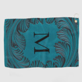 Blauwgroen Handgemaakte Faux Leather Westerne Bloe Golfhanddoek (Horizontaal)