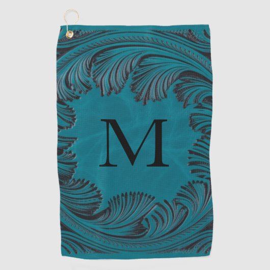 Blauwgroen Handgemaakte Faux Leather Westerne Bloe Golfhanddoek (Voorkant)