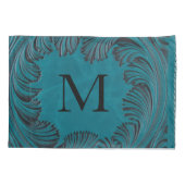 Blauwgroen Handgemaakte Faux Leather Westerne Bloe Kussensloop (Achterkant)