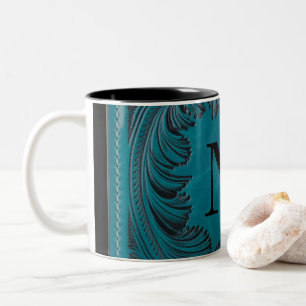 Blauwgroen Handgemaakte Faux Leather Westerne Bloe Tweekleurige Koffiemok