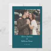 Blauwgroen handgeschreven script foto bruiloft uit kaart (Achterkant)