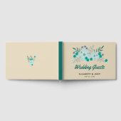 Blauwgroen handgetekende bloemen, bruiloft gastenboek (Volledig)