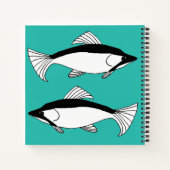 Blauwgroen handgetekende viszalm notitieboek (Achterkant)