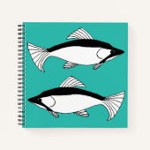 Blauwgroen handgetekende viszalm notitieboek (Voorkant)