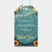 Blauwgroen Handleer Zonnebloem bruiloft Dank u Cadeaulabel (Voorkant)