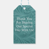 Blauwgroen Handleer Zonnebloem bruiloft Dank u Cadeaulabel (Achterkant)