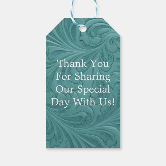 Blauwgroen Handleer Zonnebloem bruiloft Dank u Cadeaulabel (Achterkant)