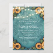 Blauwgroen Handleer Zonnebloem Huwelijksfeest Kaart (Voorkant)