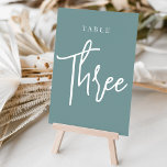 Blauwgroen handleiding met scripts, DRIE Kaart<br><div class="desc">Eenvoudige en chic table number kaarten in stoffige blauwgroen aqua en wit maken een elegante verklaring bij uw bruiloft of gebeurtenis. Het ontwerp kenmerkt "lijst [aantal]"in een eyecatching mengeling van klassieke serif en handgeschreven manuscript het schrijven. Het ontwerp herhaalt zich aan beide zijden. Afzonderlijk genummerde kaarten worden apart verkocht; beveel...</div>