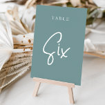 Blauwgroen handmatige scripttabel SIX Kaart<br><div class="desc">De eenvoudige en kische kaarten van het lijstaantal in stoffige blauwgroen en wit maken een elegante verklaring bij uw bruiloft of gebeurtenis. Het ontwerp kenmerkt "lijst [aantal]"in een eyecatching mengeling van klassieke serif en handgeschreven manuscript het schrijven. Het ontwerp herhaalt zich aan beide zijden. Afzonderlijk genummerde kaarten worden apart verkocht;...</div>