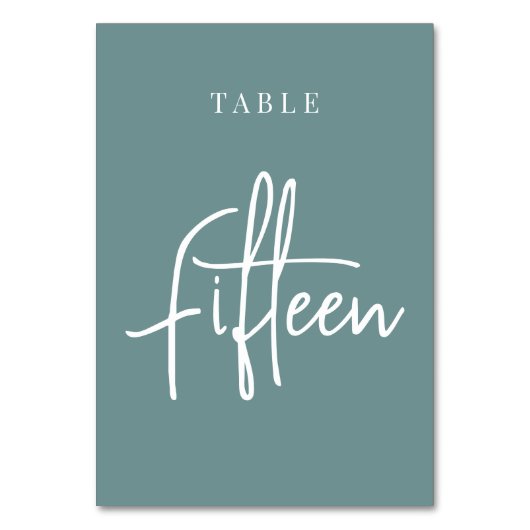 Blauwgroen handscripttabel met scripts kaart (Voorkant)