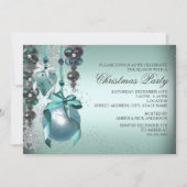 Blauwgroen hangende Ornamenten Kerstfeest Uitnodig Kaart (Voorkant)