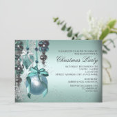 Blauwgroen hangende Ornamenten Kerstfeest Uitnodig Kaart (Staand voorkant)