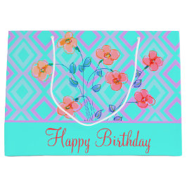 Blauwgroen Happy Birthday Gift Bag met Floral Groot Cadeauzakje