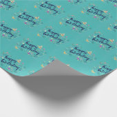 Blauwgroen Happy Birthday Wrapping Paper Cadeaupapier (Hoek)