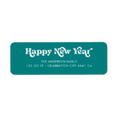 Blauwgroen Happy New Year Retro Typografie Label (Voorkant)