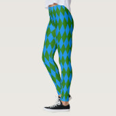 Blauwgroen Harlekijn Geruit Ontwerp Leggings (Links)