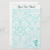 Blauwgroen Harp Briefpapier (Voorkant / Achterkant)