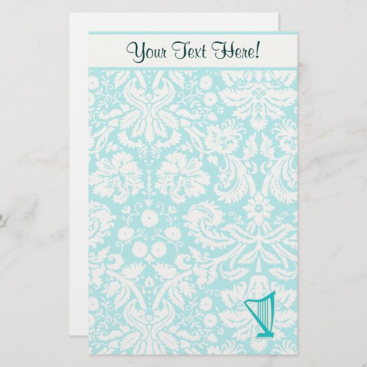 Blauwgroen Harp Briefpapier (Voorkant / Achterkant)