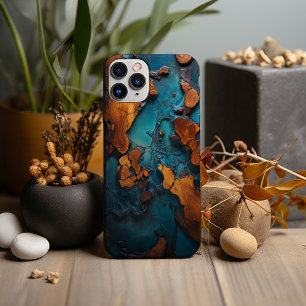 Blauwgroen hars en Burl Wood Design Case-Mate iPhone Case
