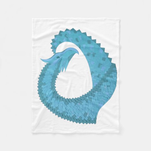 Blauwgroen hart draak wit fleece deken (Voorkant)