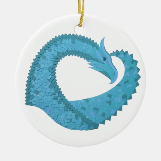 Blauwgroen hart draak wit keramisch ornament (Voorkant)