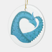 Blauwgroen hart draak wit keramisch ornament (Links)