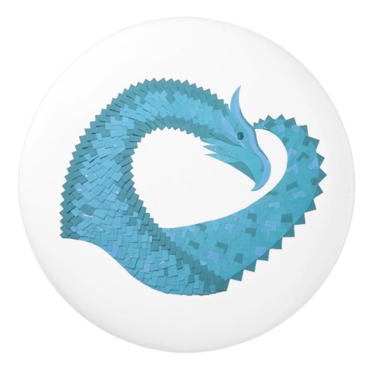 Blauwgroen hart draak wit keramische knop (Voorkant)
