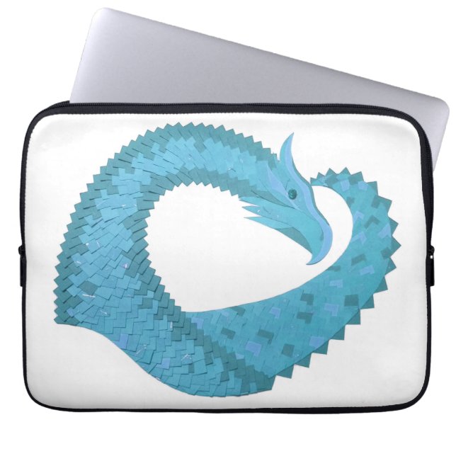 Blauwgroen hart draak wit laptop sleeve (Voorkant)