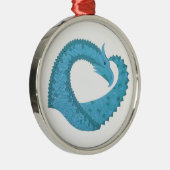 Blauwgroen hart draak wit metalen ornament (Rechts)