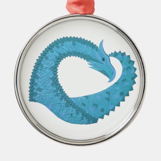 Blauwgroen hart draak wit metalen ornament (Voorkant)