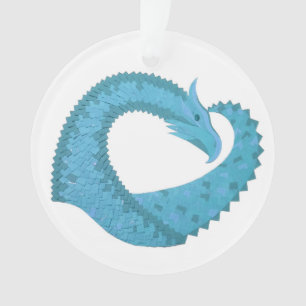 Blauwgroen hart draak wit ornament
