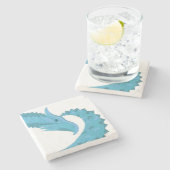 Blauwgroen hart draak wit stenen onderzetter (Zijkant)