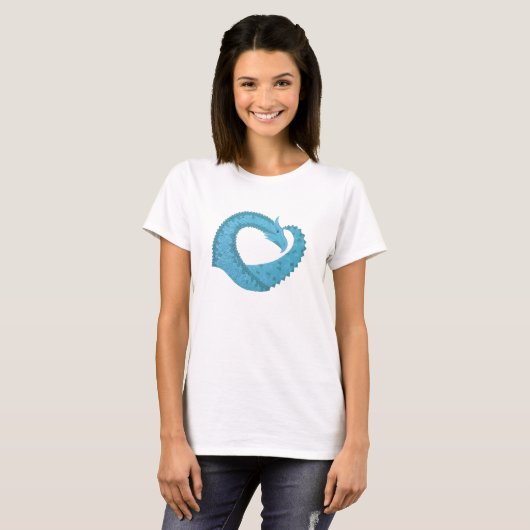 Blauwgroen hart draak wit t-shirt (Voorkant volledig)