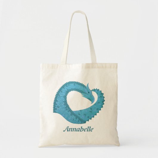 Blauwgroen hart draak wit tote bag (Voorkant)