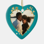 Blauwgroen hart en lint foto keramisch ornament (Rechts)