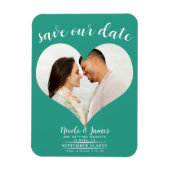 Blauwgroen Hart Foto Bruiloft Save the Date Magneet (Verticaal)