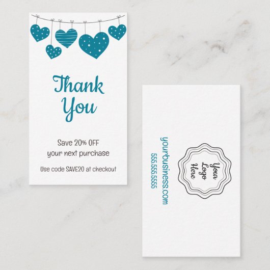 Blauwgroen hart Garland Korting Kaart (Voorkant / Achterkant)