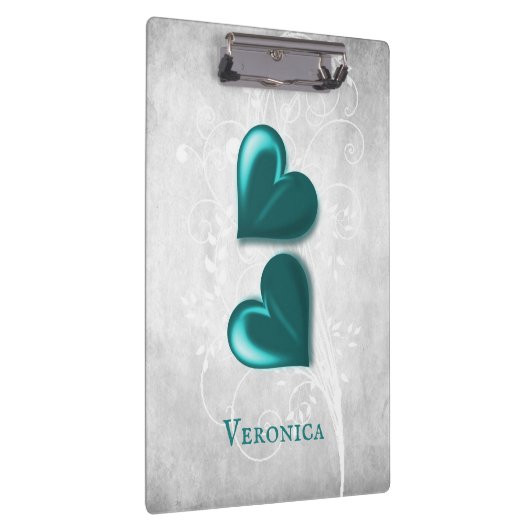 Blauwgroen hart gepersonaliseerd klembord (Rechts)