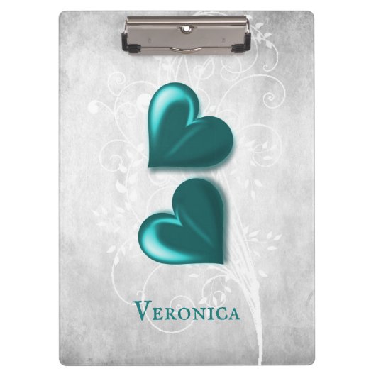 Blauwgroen hart gepersonaliseerd klembord (Voorkant)