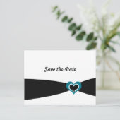 Blauwgroen hart met zwart lint Opslaan datum Aankondigingskaart (Staand voorkant)