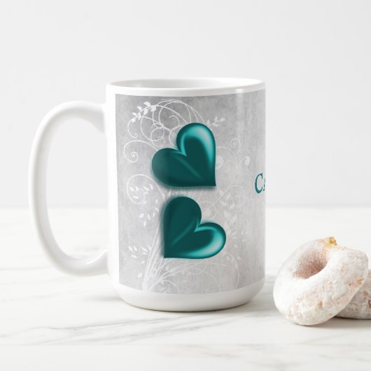 Blauwgroen hart Persoonlijke koffie-Mok Koffiemok (Met donut)