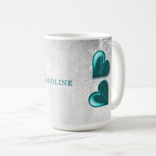 Blauwgroen hart Persoonlijke koffie-Mok Koffiemok (Voorkant rechts)
