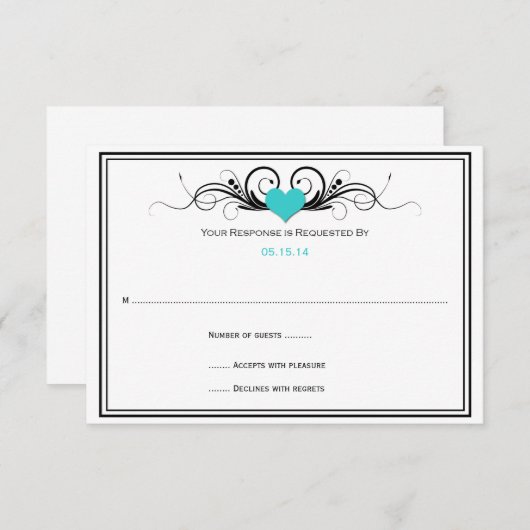 Blauwgroen hart zwarte zwemmen RSVP (Voorkant / Achterkant)