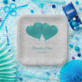 Blauwgroen hartballonnen Weduwingshower Borden Papieren Bordje (Feest)