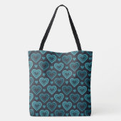 Blauwgroen harten tote bag (Achterkant)