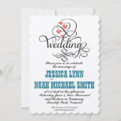  Blauwgroen hartkunst en koraaluitnodiging Kaart (Voorkant)