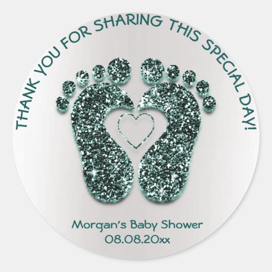 Blauwgroen hartritme Baby shower Glitter Hartelijk Ronde Sticker (Voorkant)